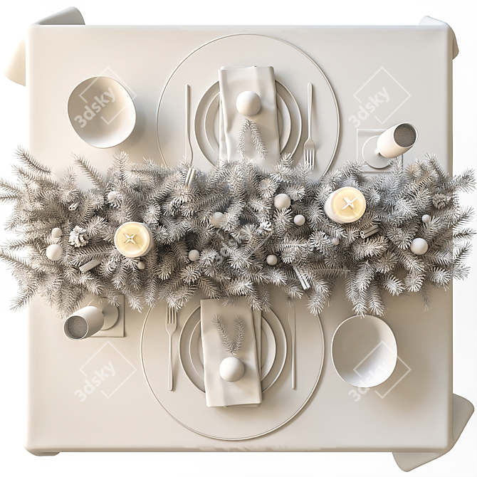 Elegant New Year's Table Decor 3D model image 17