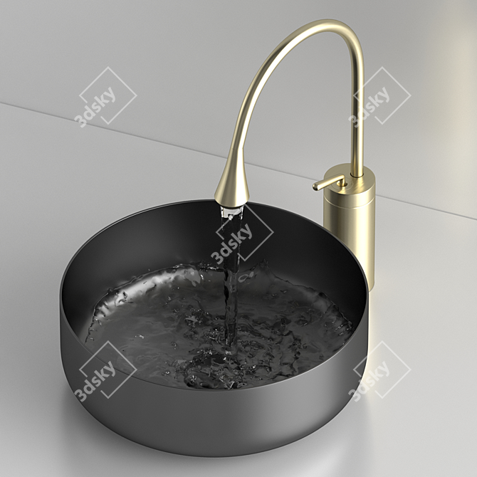 Golden Round Washbasin and Faucet Set 3D model image 10