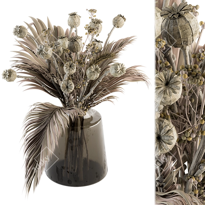 Natural Dry Papavet & Palm Branch 3D model image 1