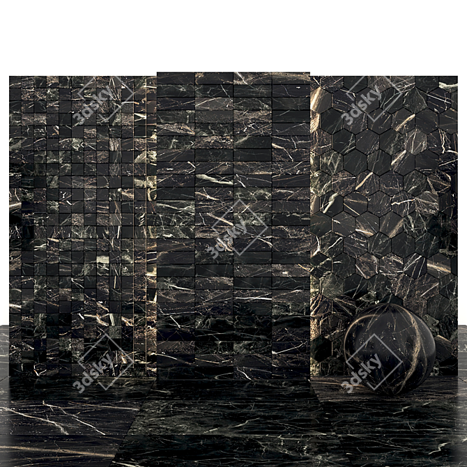 Laurent Black Marble: Premium Texture Tiles 3D model image 3