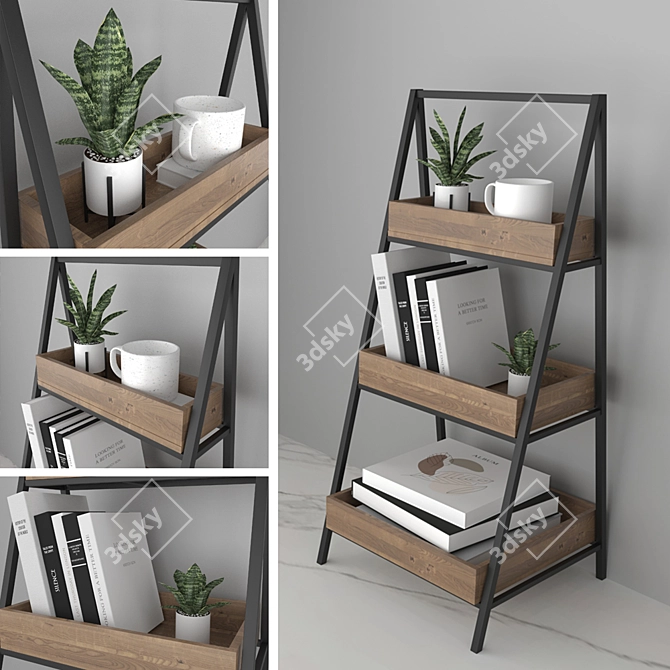  Metal & Wood 3-Tier Decor Stand 3D model image 1