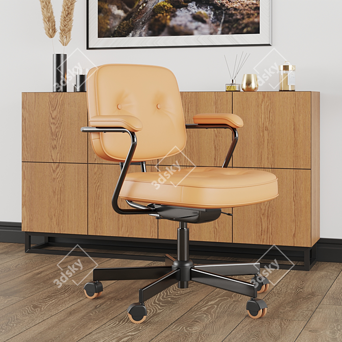 Sleek Office Setup: Lamp, PC, Chair 3D model image 4