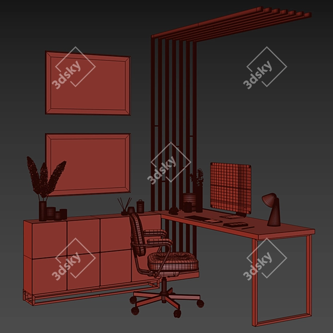 Sleek Office Setup: Lamp, PC, Chair 3D model image 11