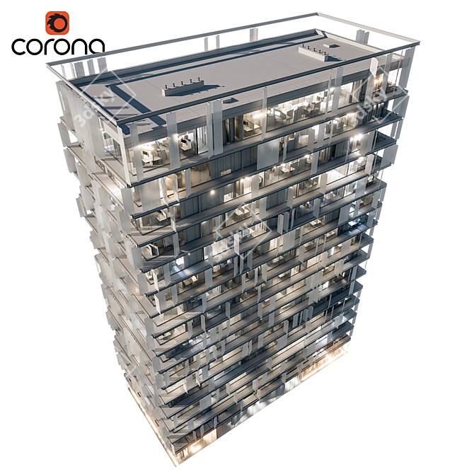 Modern Office Building Model 3D model image 4