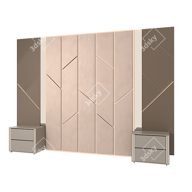 Soft Panel Bed Headboard with Brass Inserts 3D model image 7