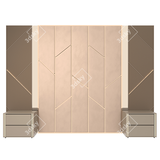 Soft Panel Bed Headboard with Brass Inserts 3D model image 8