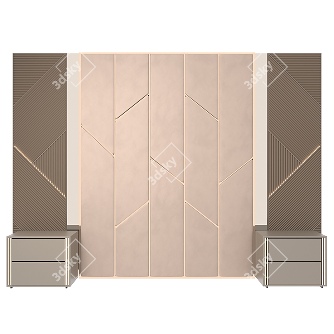 Soft Panel Bed Headboard with Brass Inserts 3D model image 9