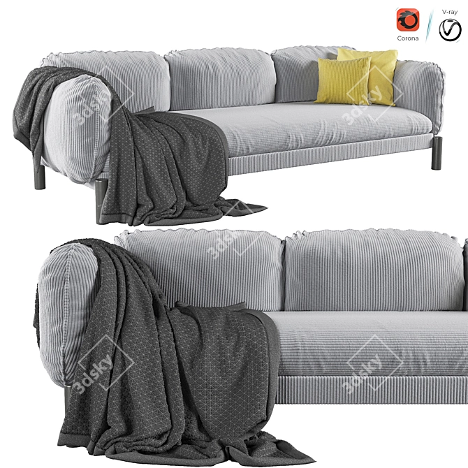 Tarantino Velvet 3-Seater Sofa 3D model image 1