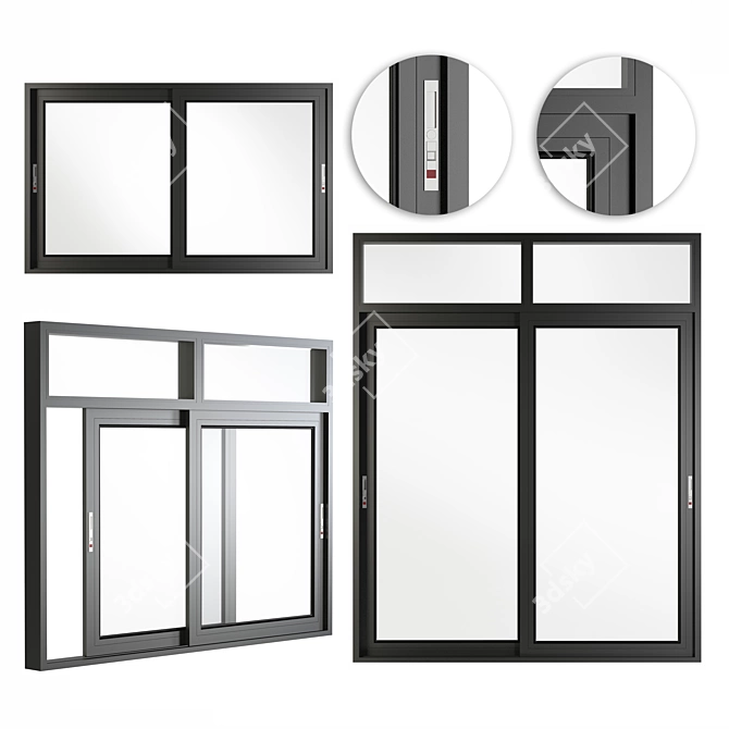 Modern Aluminum Sliding Doors & Windows 3D model image 8