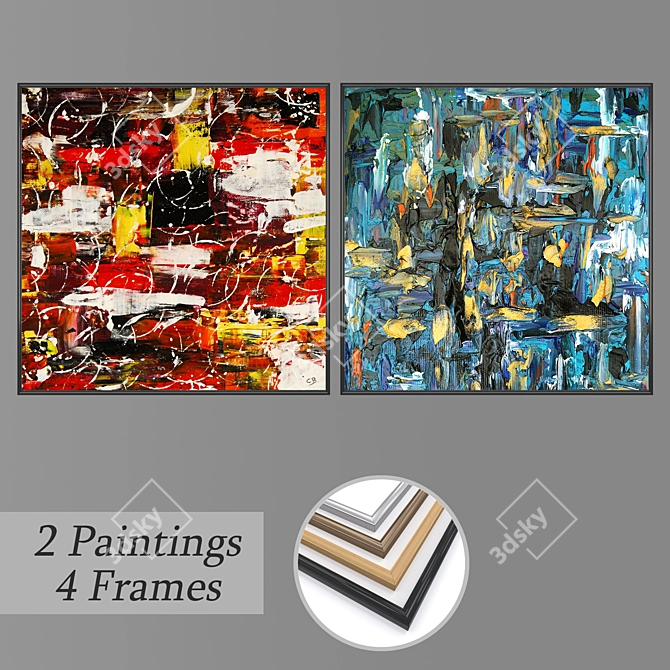 Artistic Set: 2 Paintings, 4 Frame Options 3D model image 2