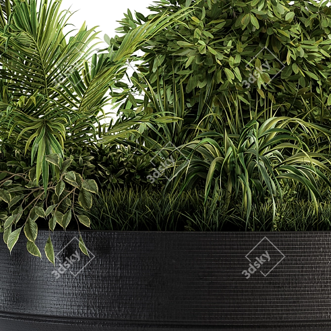 Green Oasis: Outdoor Plant Set in Concrete Pot 3D model image 3