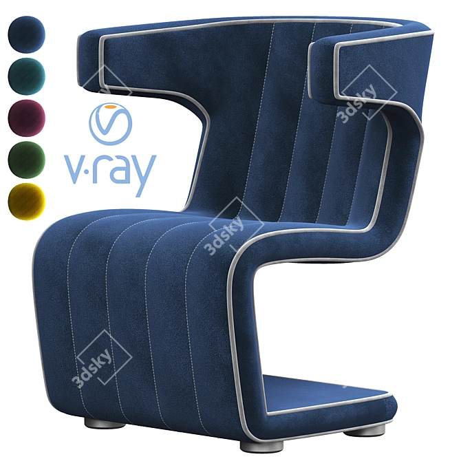 Modern Blue Leather Swivel Chair 3D model image 1