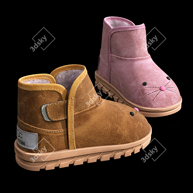 Winter Cartoon Kids Boots 3D model image 1