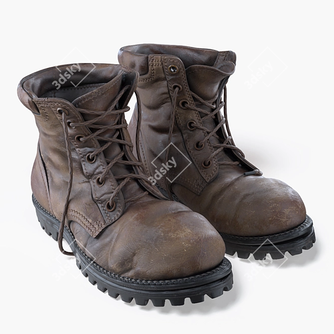 Vintage Worn Leather Boots 3D model image 1