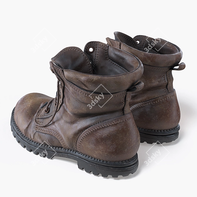 Vintage Worn Leather Boots 3D model image 2