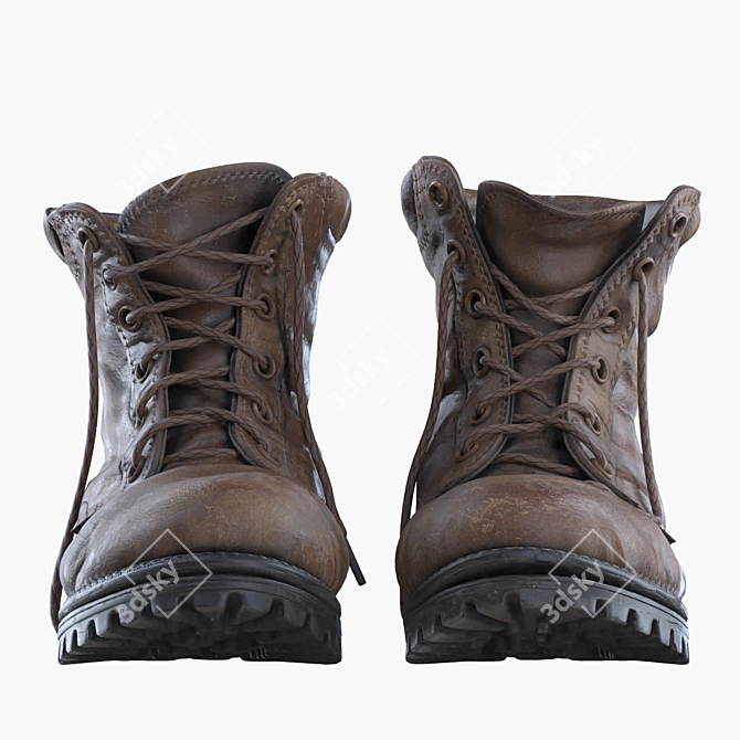 Vintage Worn Leather Boots 3D model image 3