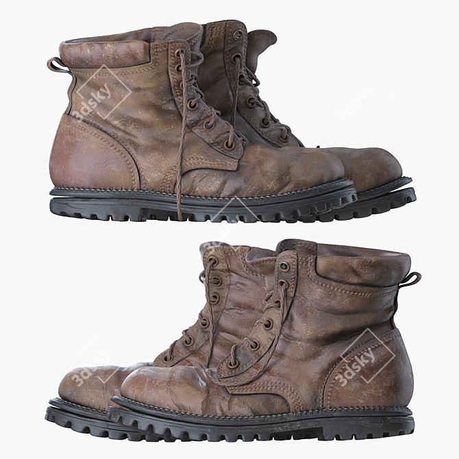 Vintage Worn Leather Boots 3D model image 4