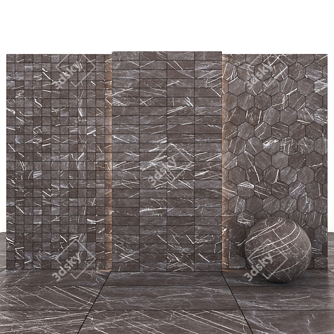 Glossy Gray Stone Texture - Versatile 7 Tile Set 3D model image 3