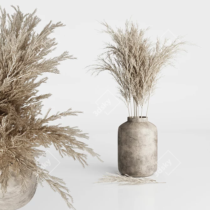 Rustic Pampas Bouquets in Ceramic Vase 3D model image 1