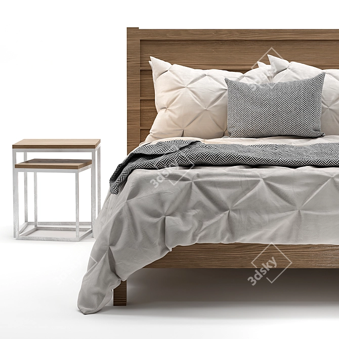 White Cotton Cover Bed - Sleek and Stylish 3D model image 3