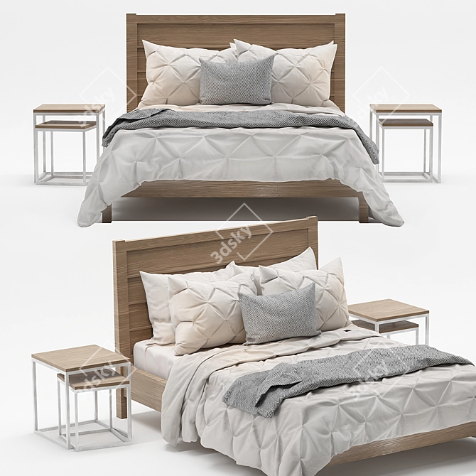 White Cotton Cover Bed - Sleek and Stylish 3D model image 5