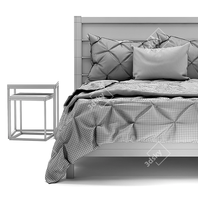 White Cotton Cover Bed - Sleek and Stylish 3D model image 8
