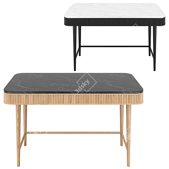 Minimalist Natural Ash Desk & Chair 3D model image 3