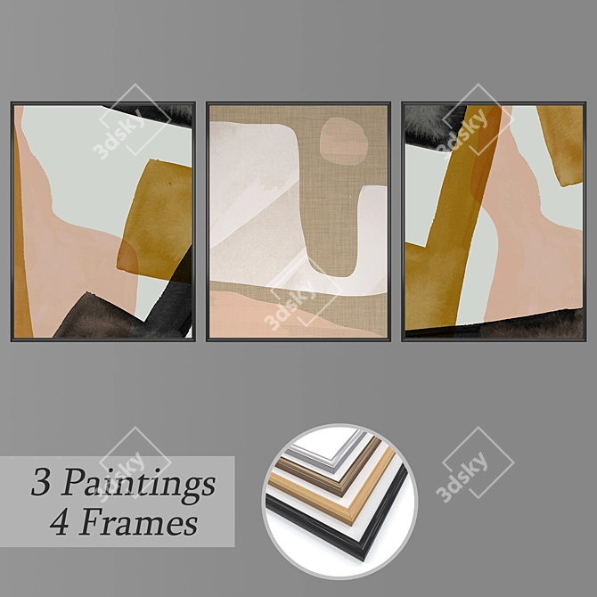 Artistic Trio: Set of Wall Paintings 3D model image 1