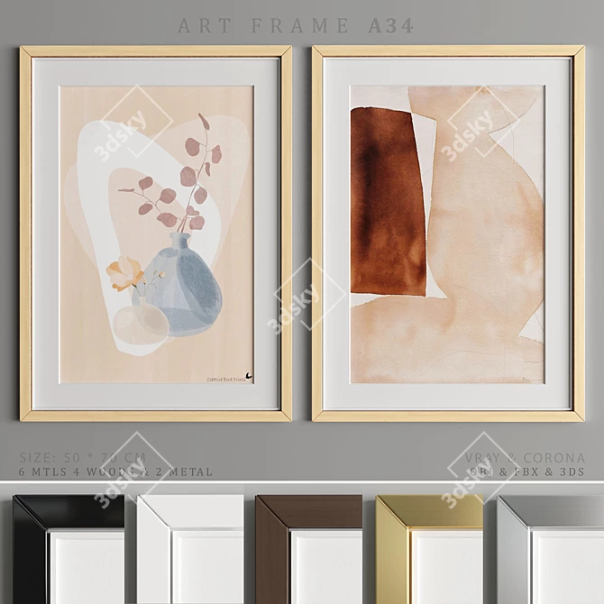 Elegant Art Frames with Multiple Materials 3D model image 1