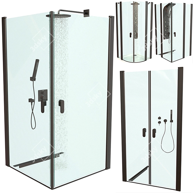 Ravak Chrome Shower Enclosures + Mixers Set 3D model image 1