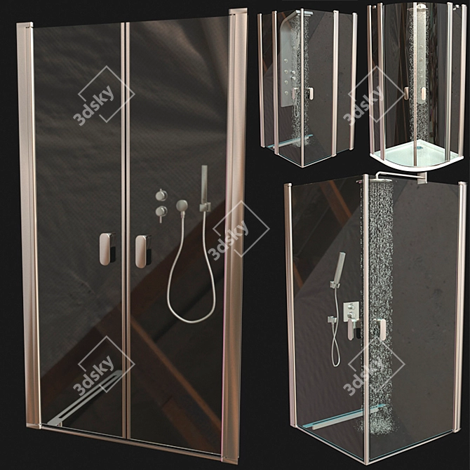 Ravak Chrome Shower Enclosures + Mixers Set 3D model image 2