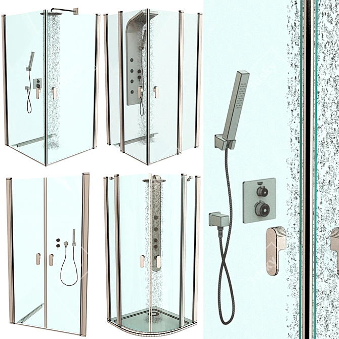 Ravak Chrome Shower Enclosures + Mixers Set 3D model image 5