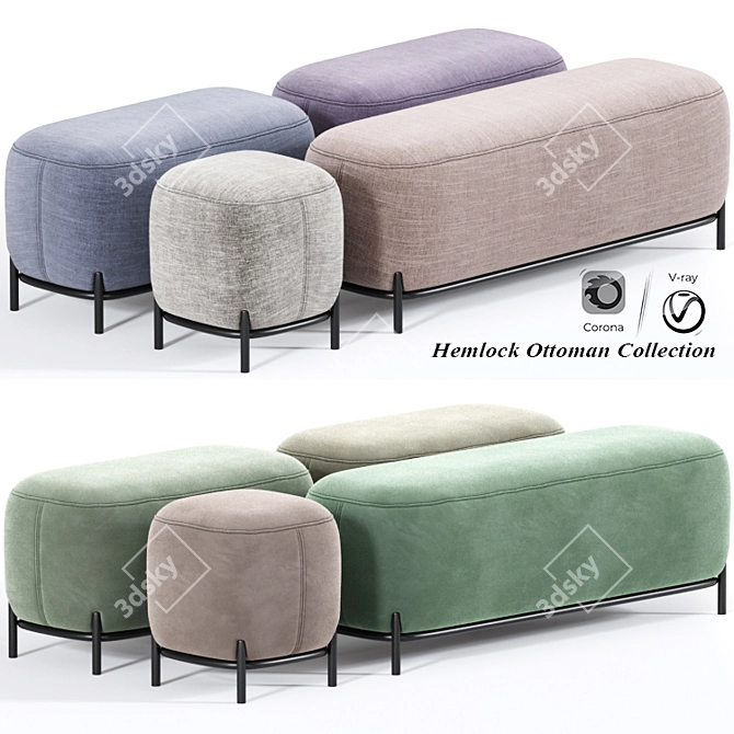Elegant Hemlock Ottoman: Fabric & Velvet 3D model image 1