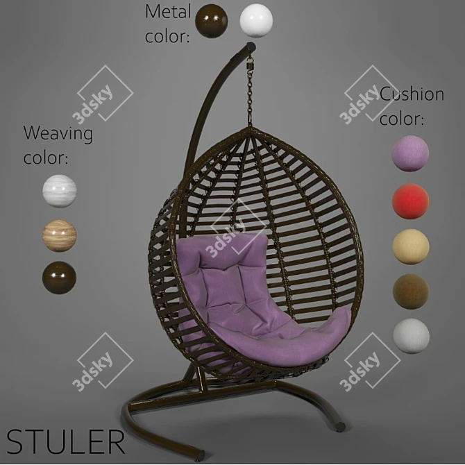 Eco-Rattan Steel Frame Hanging Chair 3D model image 1