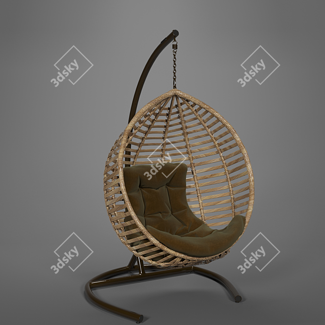 Eco-Rattan Steel Frame Hanging Chair 3D model image 3