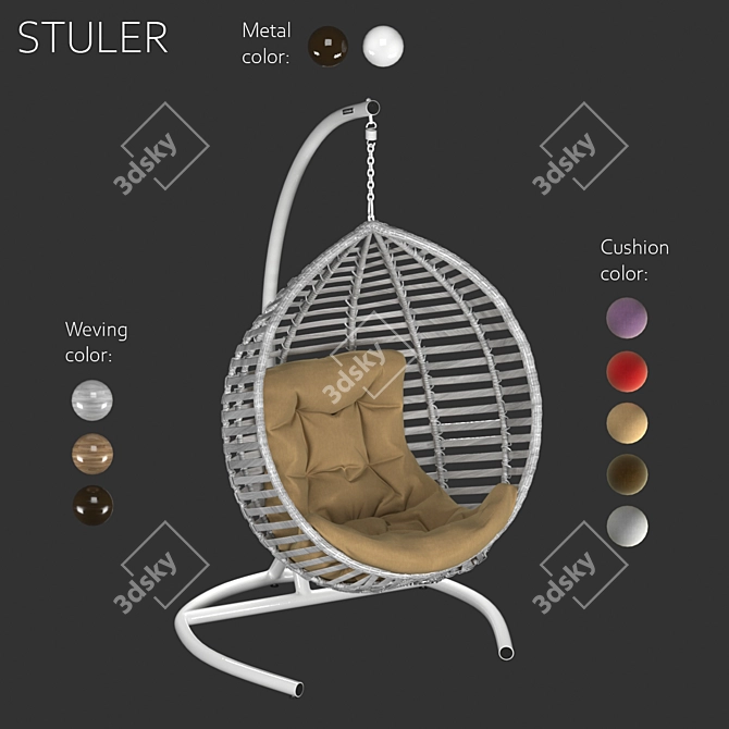 Eco-Rattan Steel Frame Hanging Chair 3D model image 6