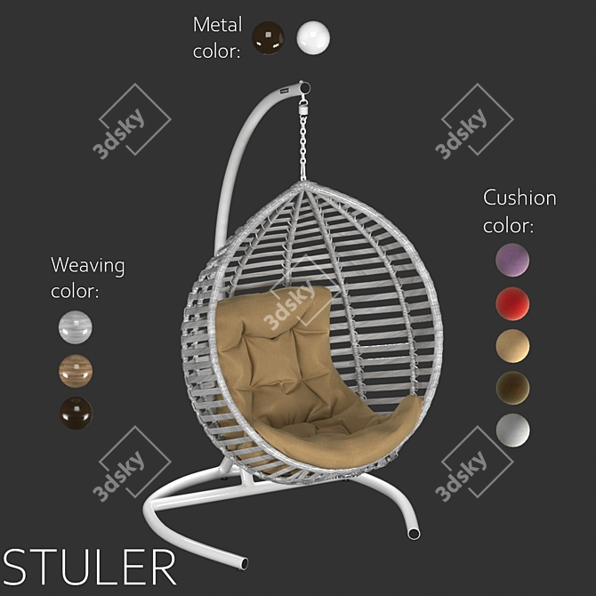 Eco-Rattan Steel Frame Hanging Chair 3D model image 11