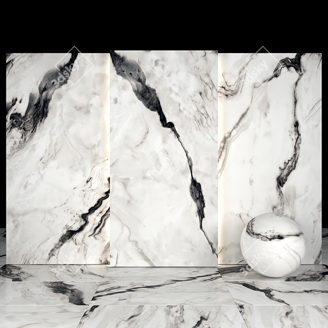 Elegant Royal Black Marble Slabs 3D model image 2