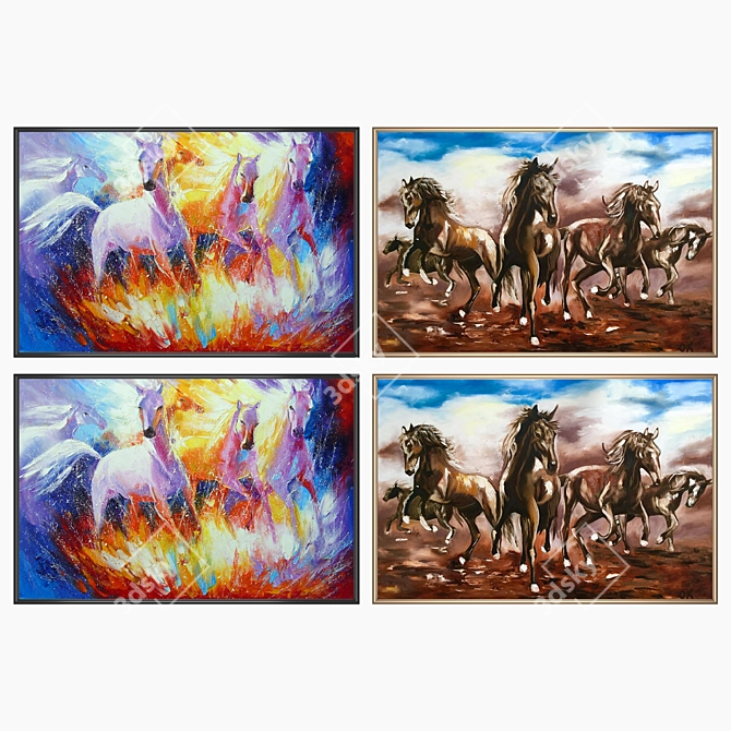 Artistic Wall Ensemble: Set of 2 Paintings and 4 Frame Options 3D model image 2