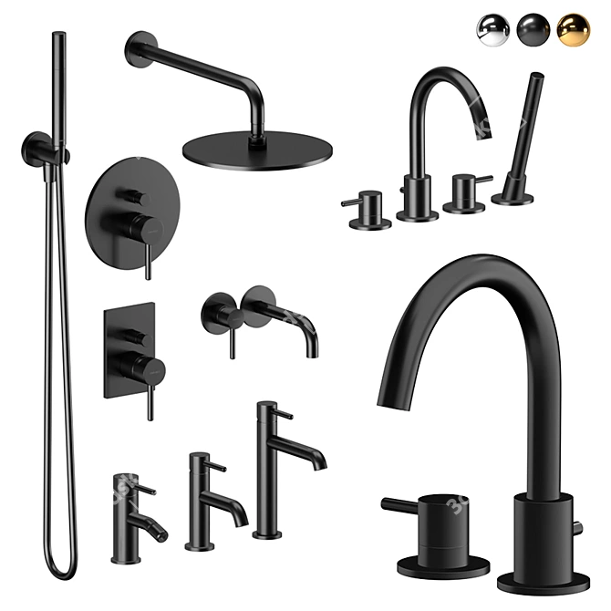 Omnires Y Collection: Elegant Chrome and Black Chrome Bathroom Set 3D model image 1