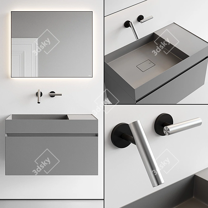 Quattro.Zero Vanity Set: Lacquered Wall-Mounted Unit with Drawers 3D model image 1