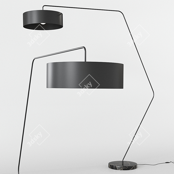 Scandinavian Steel & Marble Floor Lamp 3D model image 3
