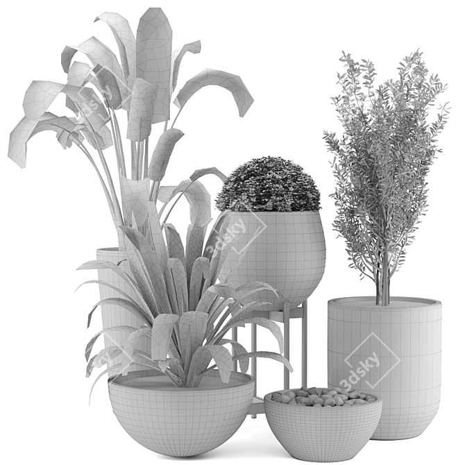 Rustic Concrete Pot Set: 25 Outdoor Plants 3D model image 5