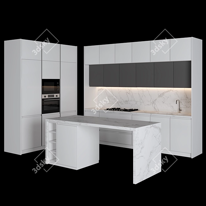 Modern Island Kitchen: Versatile, High-Quality 3D Model 3D model image 1