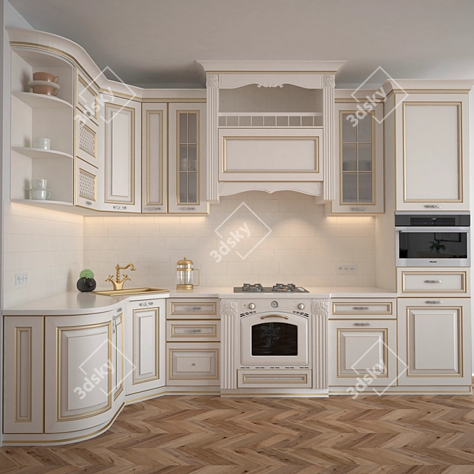 Modern Corner Kitchen Set 3D model image 1