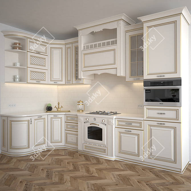 Modern Corner Kitchen Set 3D model image 2