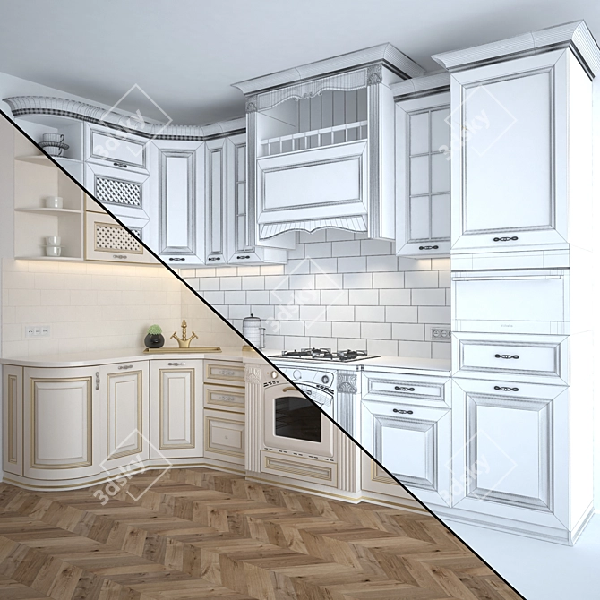 Modern Corner Kitchen Set 3D model image 3