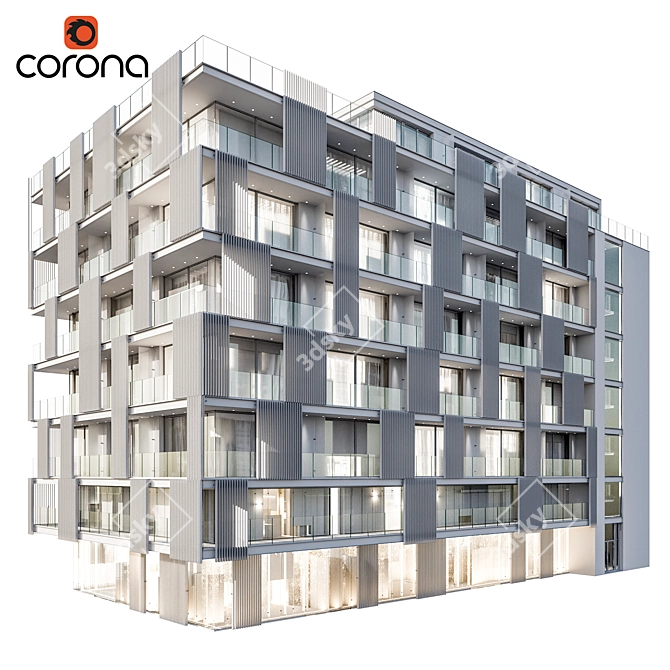 Modern Residential Building 3D Model 3D model image 2