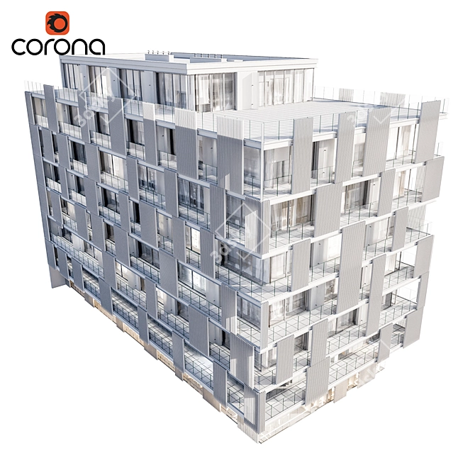 Modern Residential Building 3D Model 3D model image 4