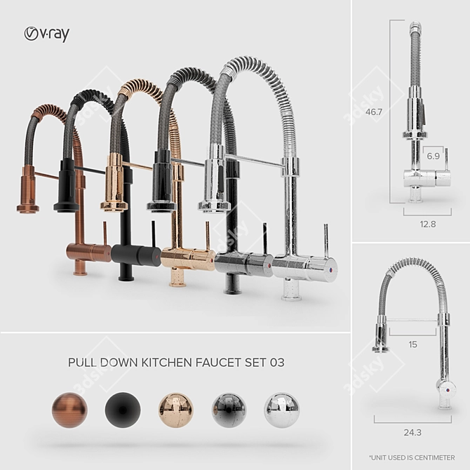 Sleek Pull-Down Kitchen Faucet 3D model image 1